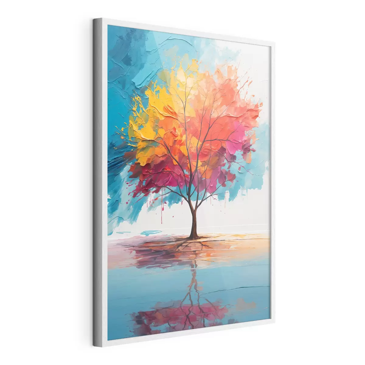 Poster Abstrakter bunter Baum auf einem See f40455