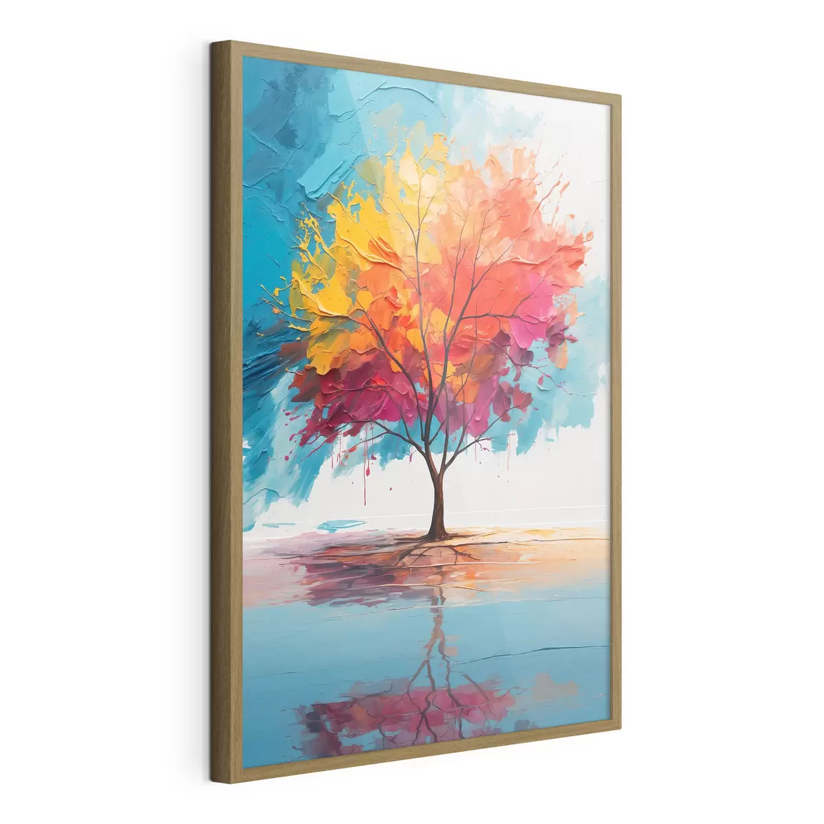 Poster Abstrakter bunter Baum auf einem See f40455
