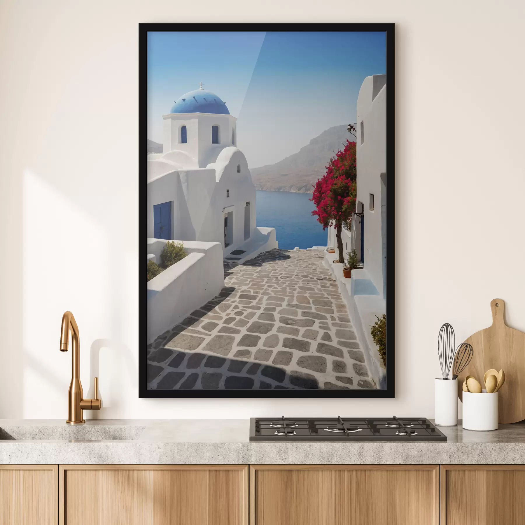 Fototapete Griechische Straße mit Blick aufs Meer f40479