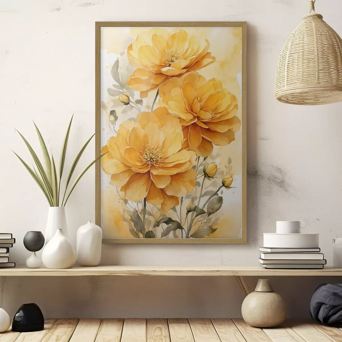 Poster Gelbe Blumen auf unscharfen Hintergrund f40482