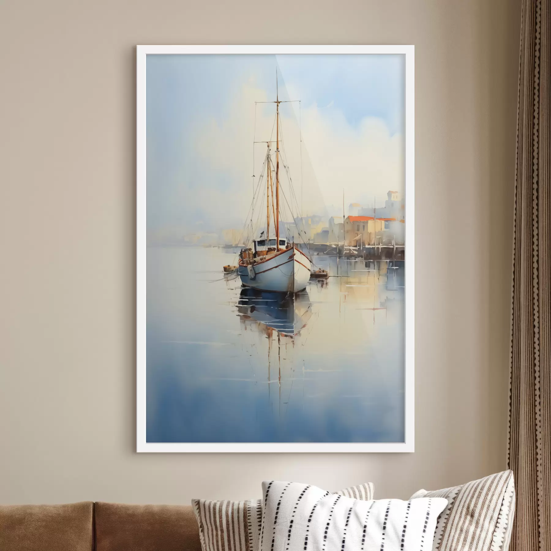 Fototapete Fischerboot am Pier auf dem Meer nass Aquarell f40688