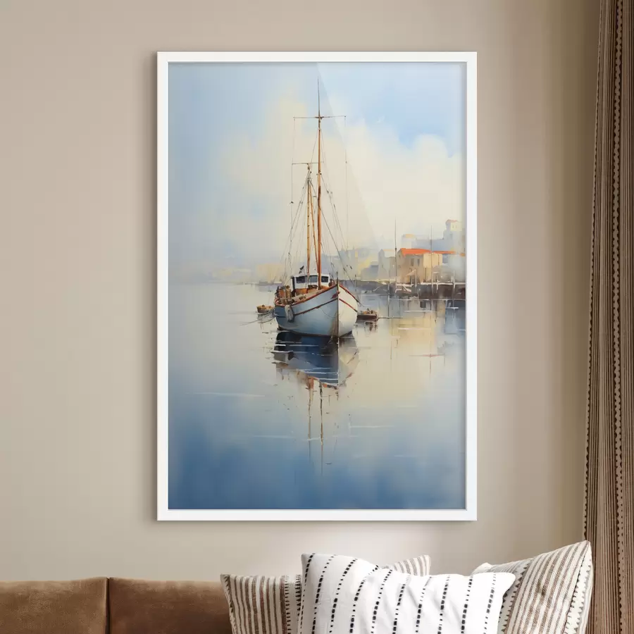 Fototapete Fischerboot am Pier auf dem Meer nass Aquarell f40688