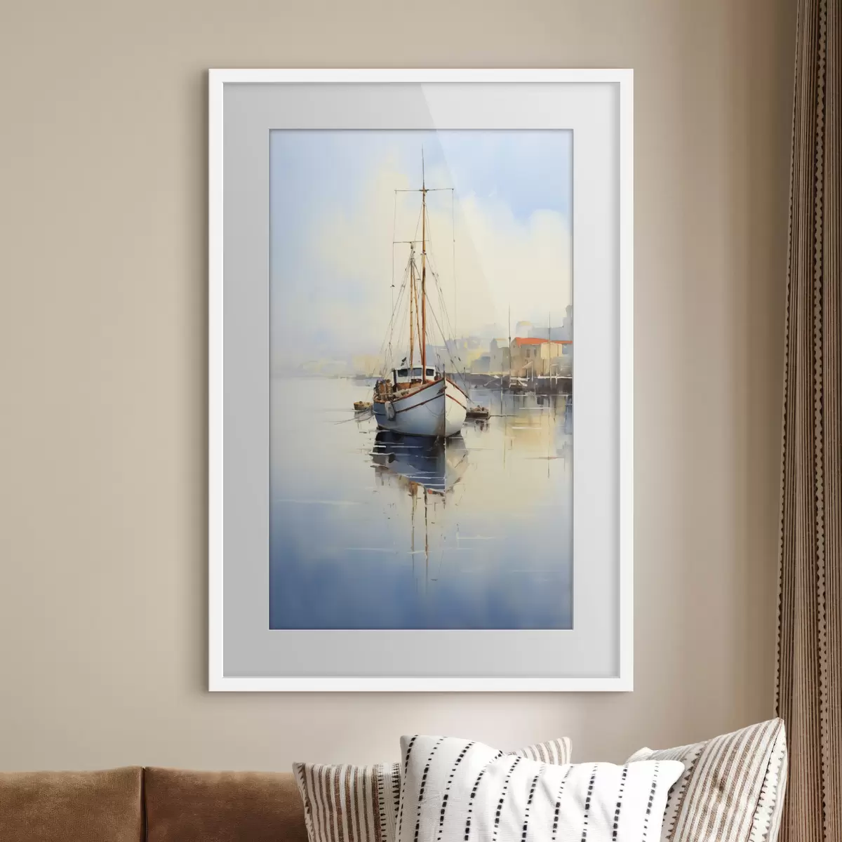 Poster Fischerboot am Pier auf dem Meer nass Aquarell f40688