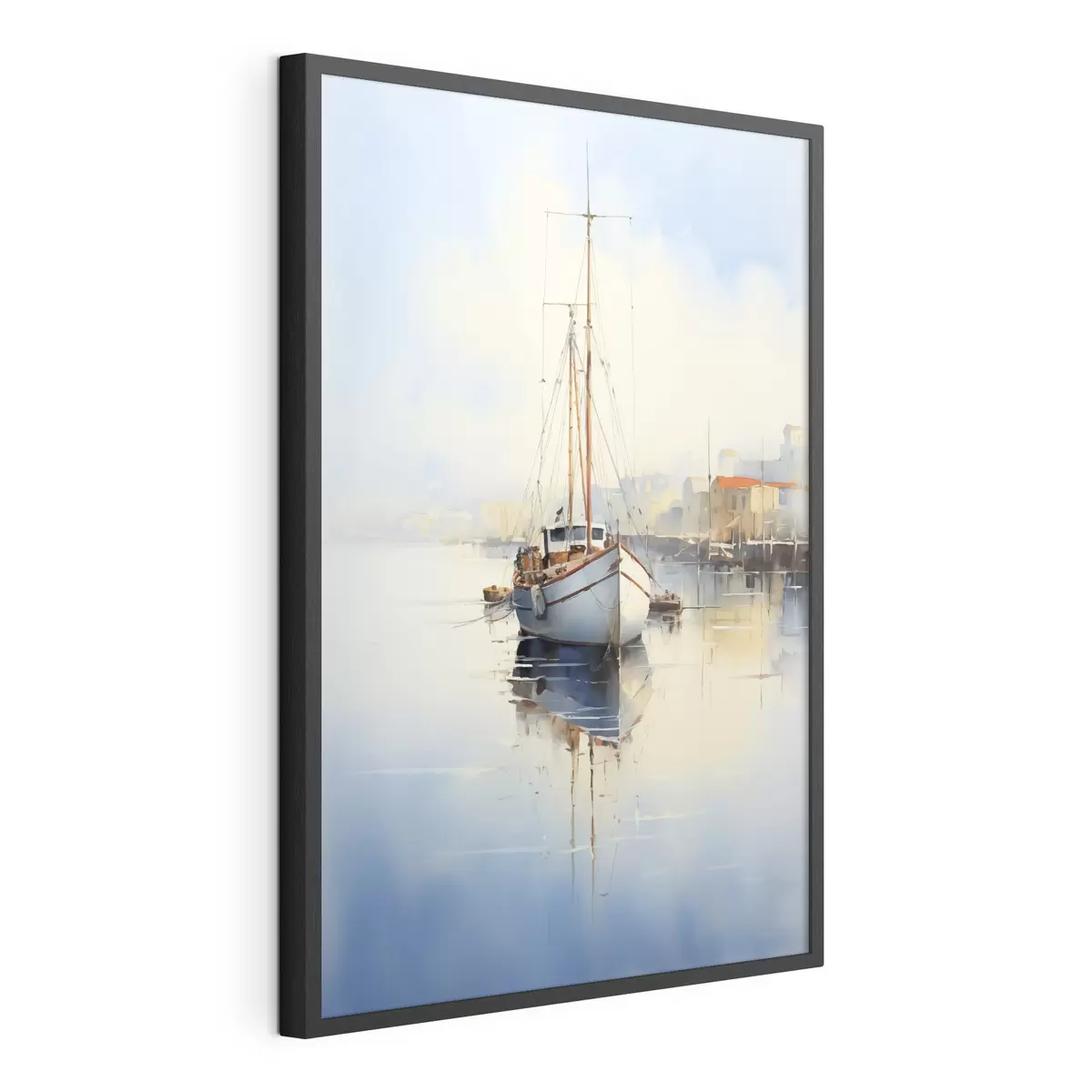 Poster Fischerboot am Pier auf dem Meer nass Aquarell f40688
