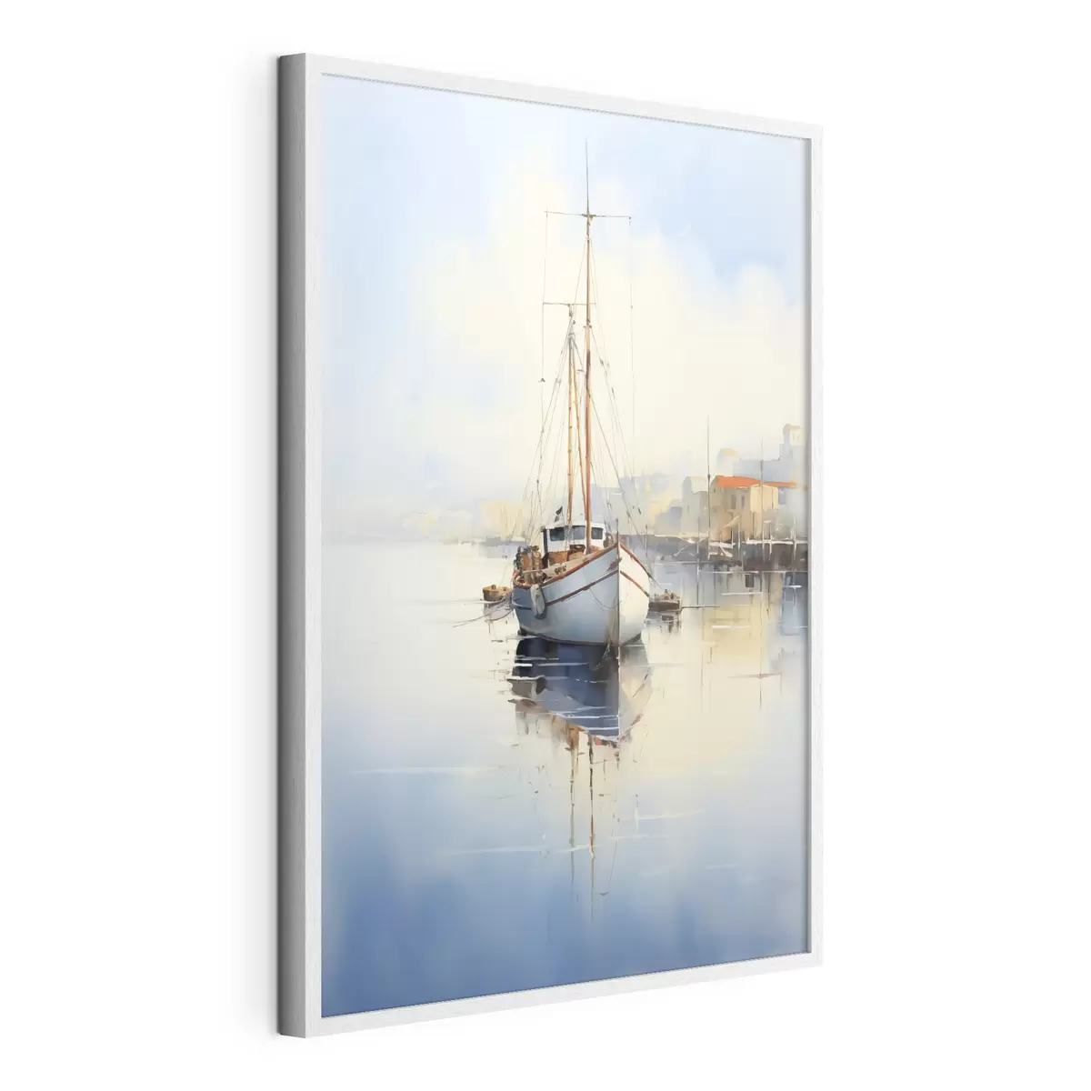 Poster Fischerboot am Pier auf dem Meer nass Aquarell f40688