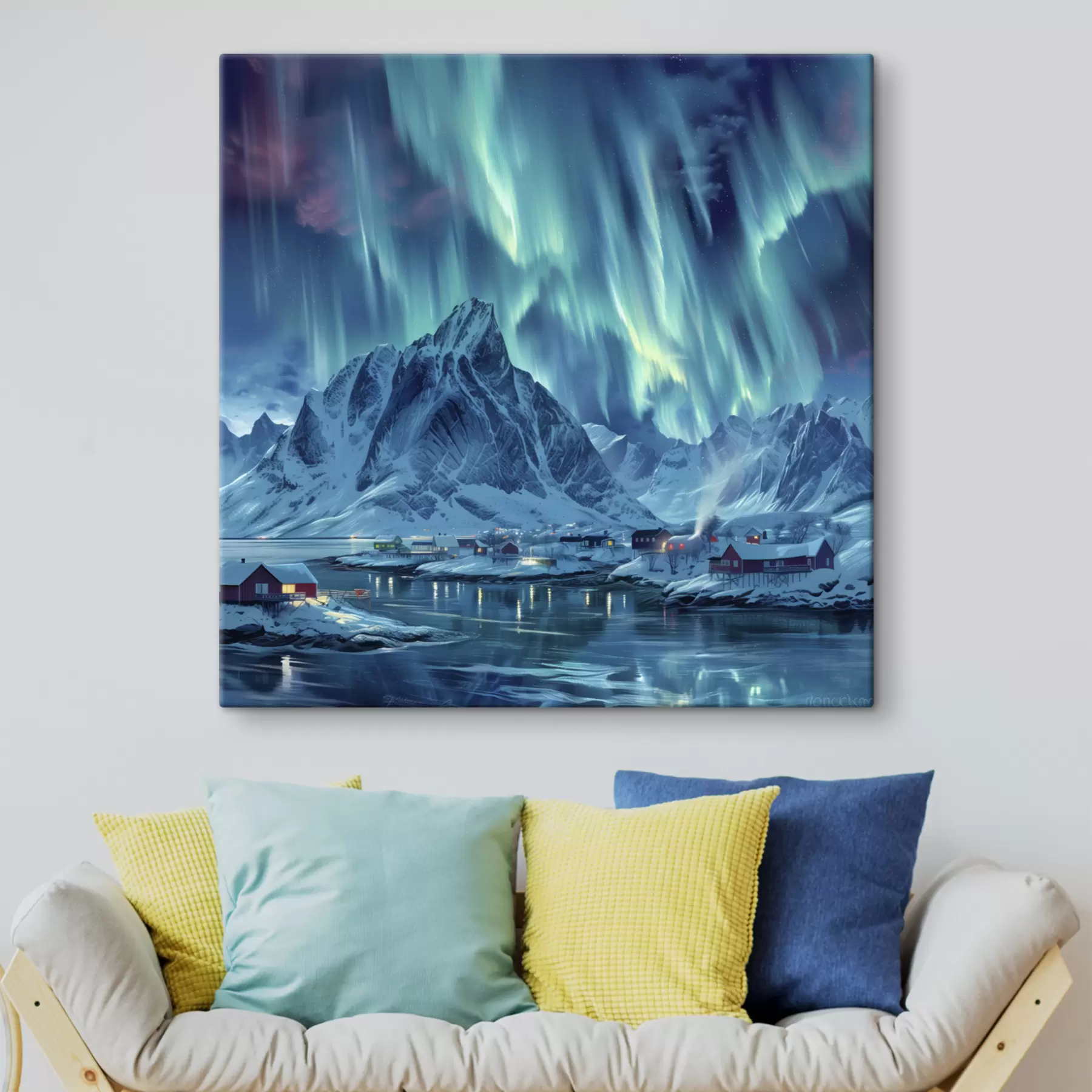 Fototapete Magische Nordlichter, Winterdorf in Norwegen s40301