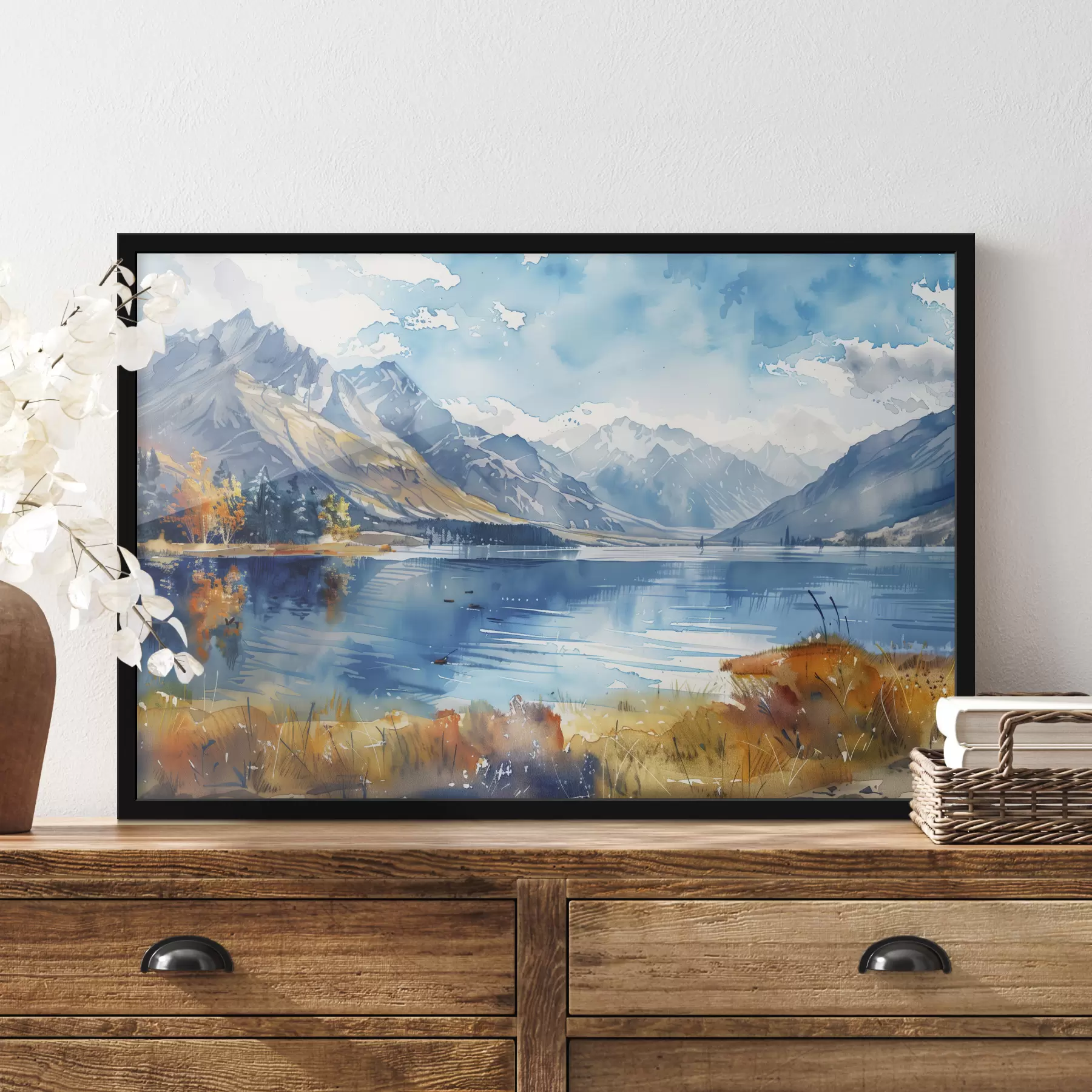 Fototapete Aquarell Berglandschaft, Herbstfarben f40308