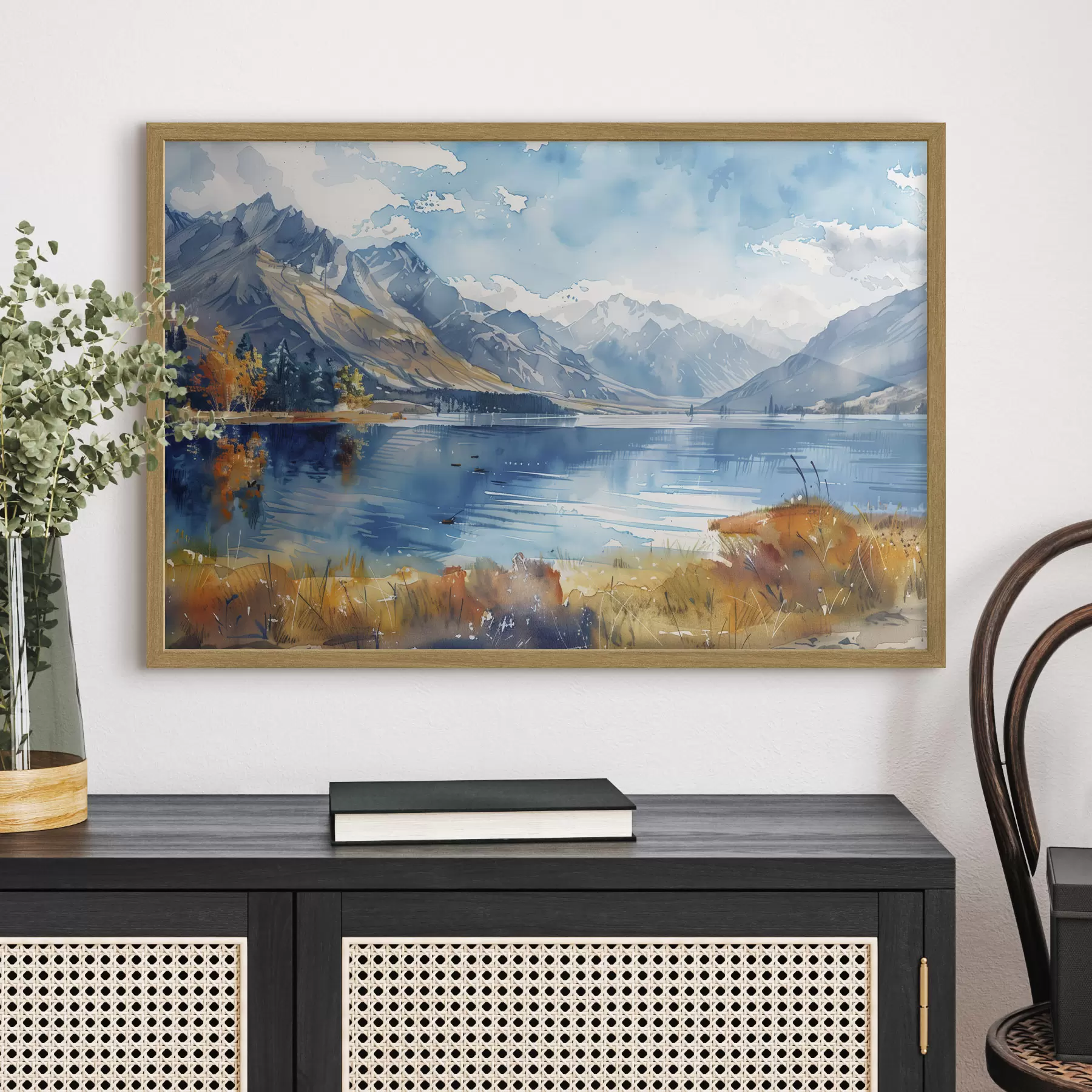 Fototapete Aquarell Berglandschaft, Herbstfarben f40308