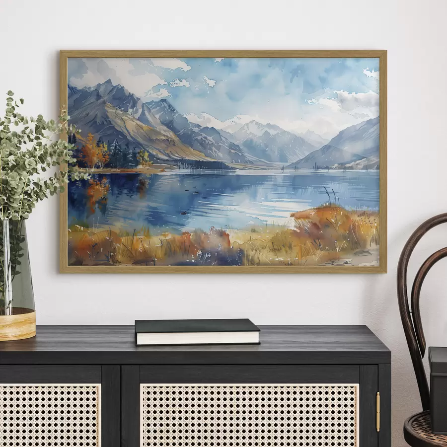 Fototapete Aquarell Berglandschaft, Herbstfarben f40308