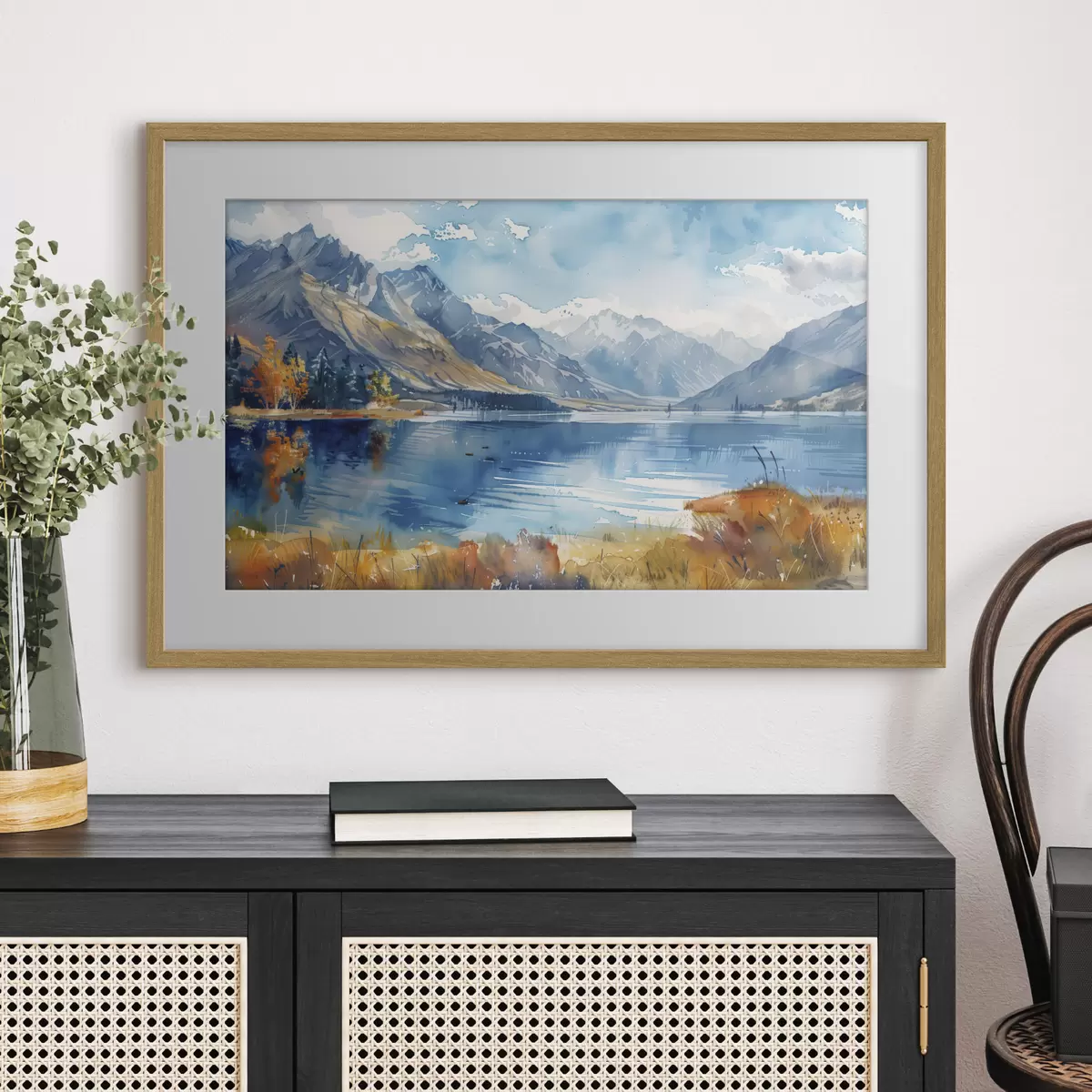 Poster Aquarell Berglandschaft, Herbstfarben f40308