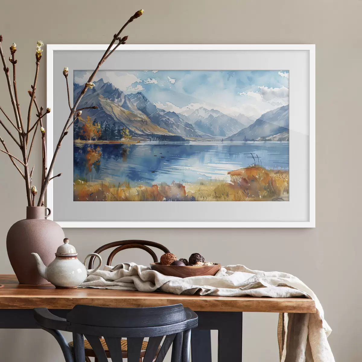 Poster Aquarell Berglandschaft, Herbstfarben f40308