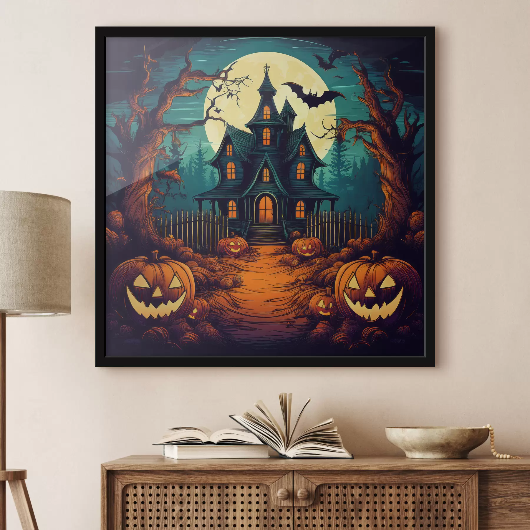 Fototapete Halloween, Schloss im Wald, Horror, Fledermäuse f40715