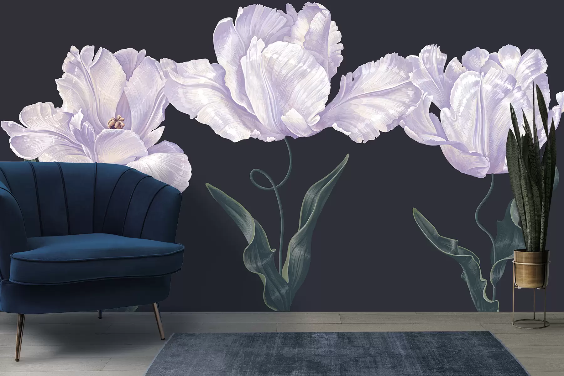 Fototapete Große Blumen auf lila Hintergrund w01575