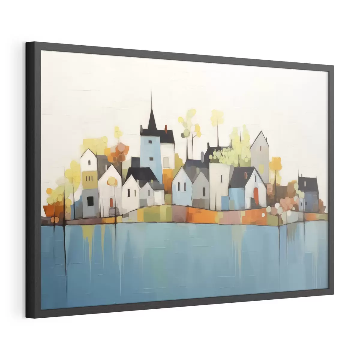 Poster Abstrakte Stadt und Häuser, blau, gelb, rote Farbe f40751
