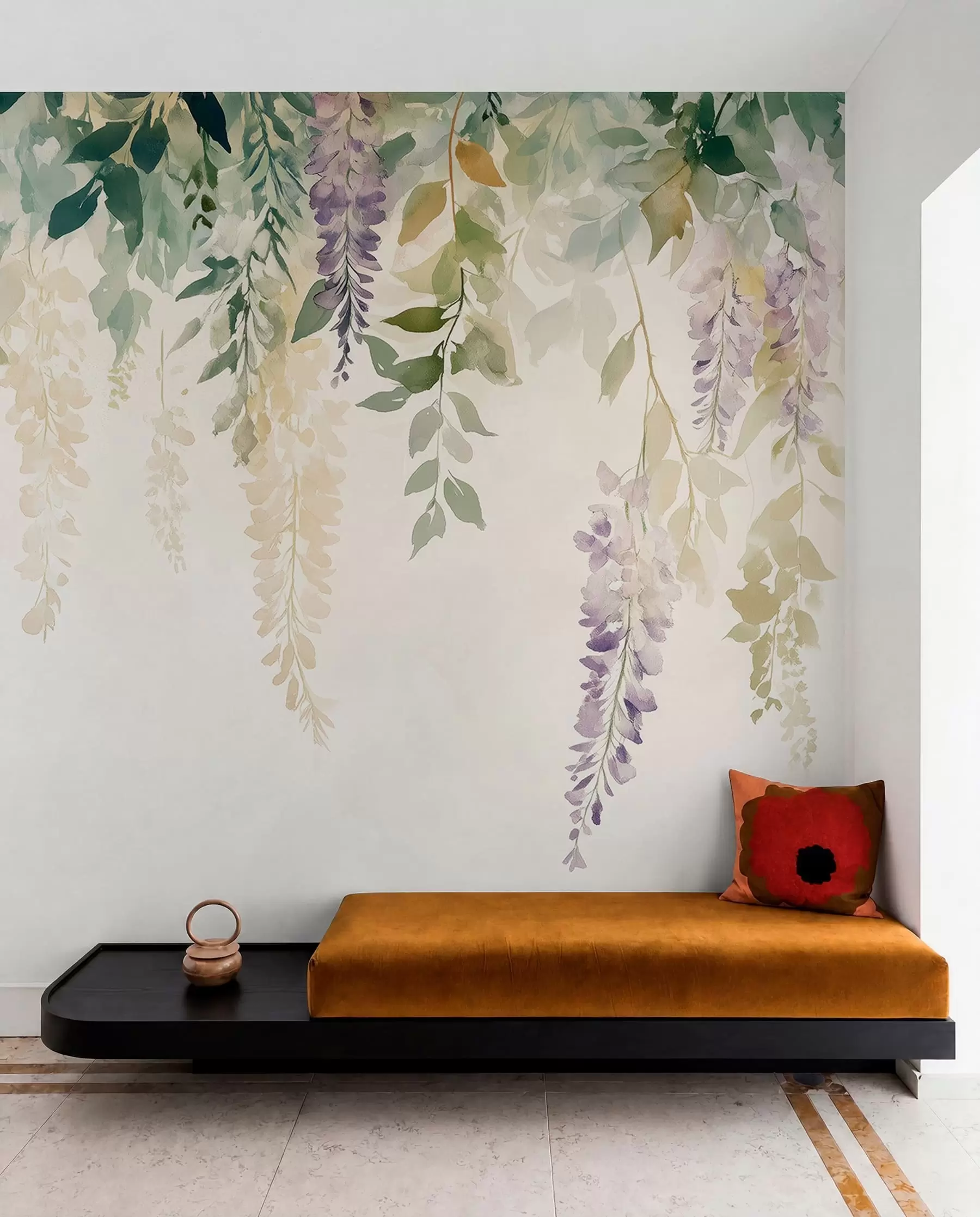 Fototapete Wisteria Blume Ornament, floral, Aquarell, natürliche Farben w01545