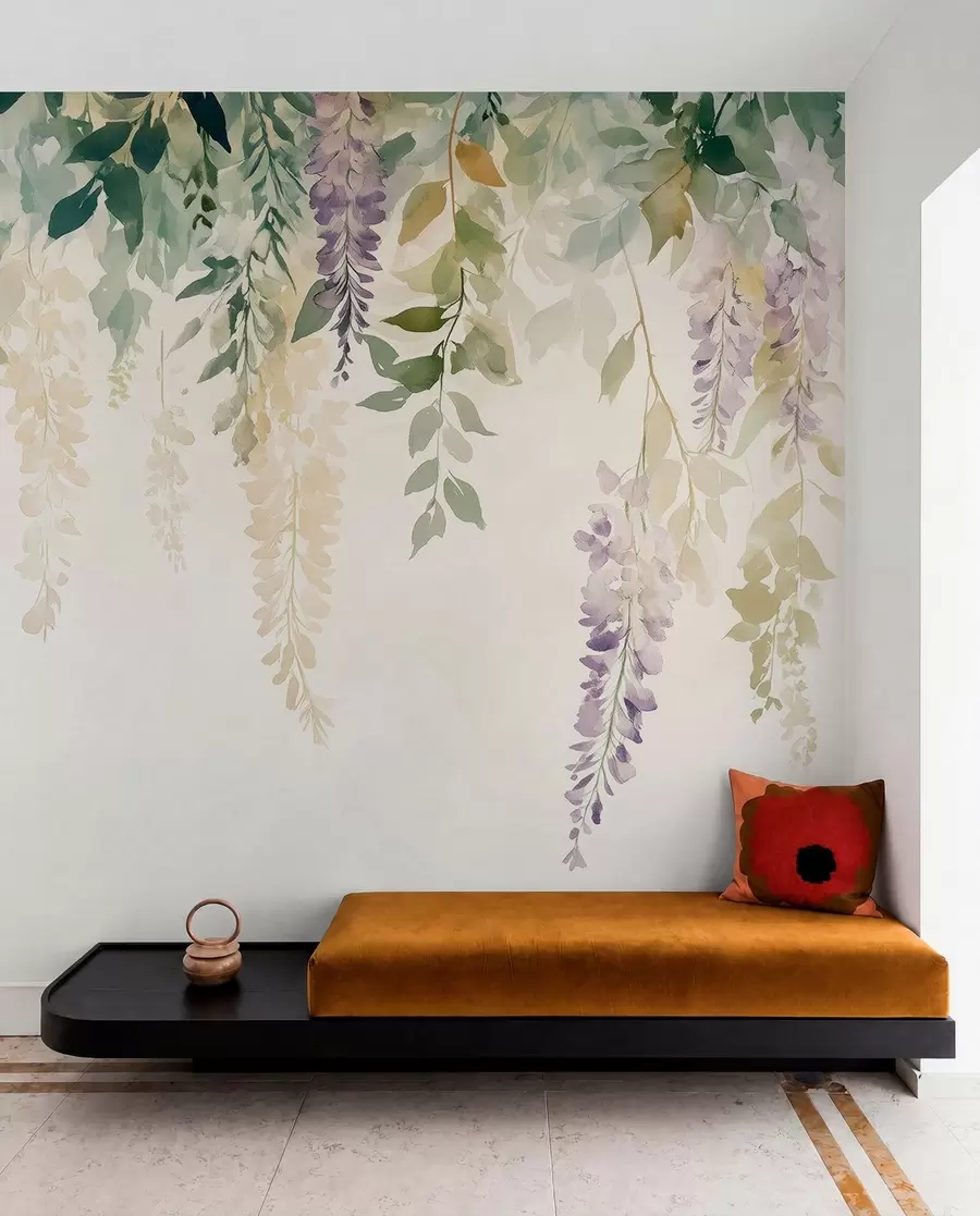 Fototapete Wisteria Blume Ornament, floral, Aquarell, natürliche Farben w01545