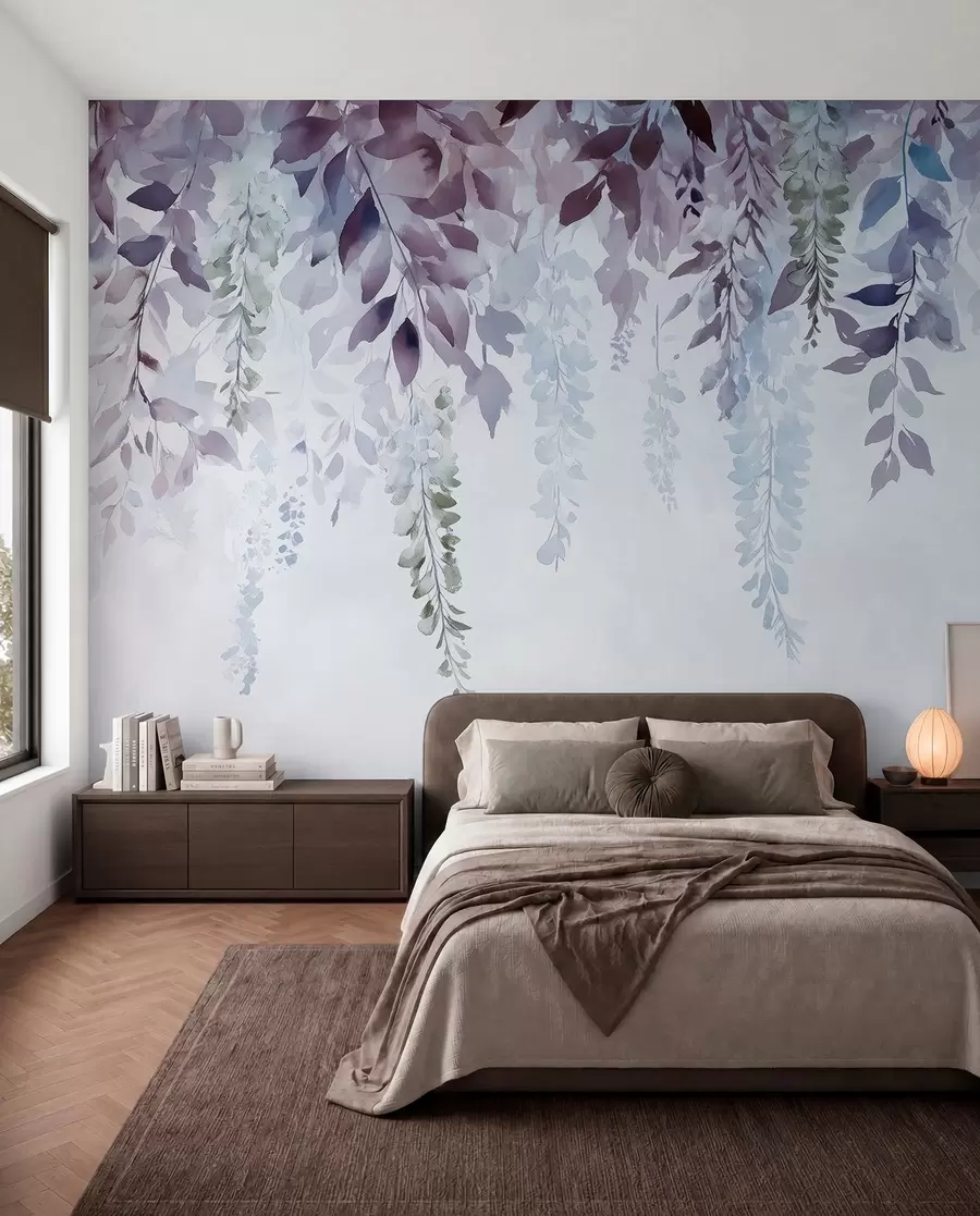 Fototapete Wisteria Blume Ornament, floral, Aquarell, blau und lila Farben w01545v1