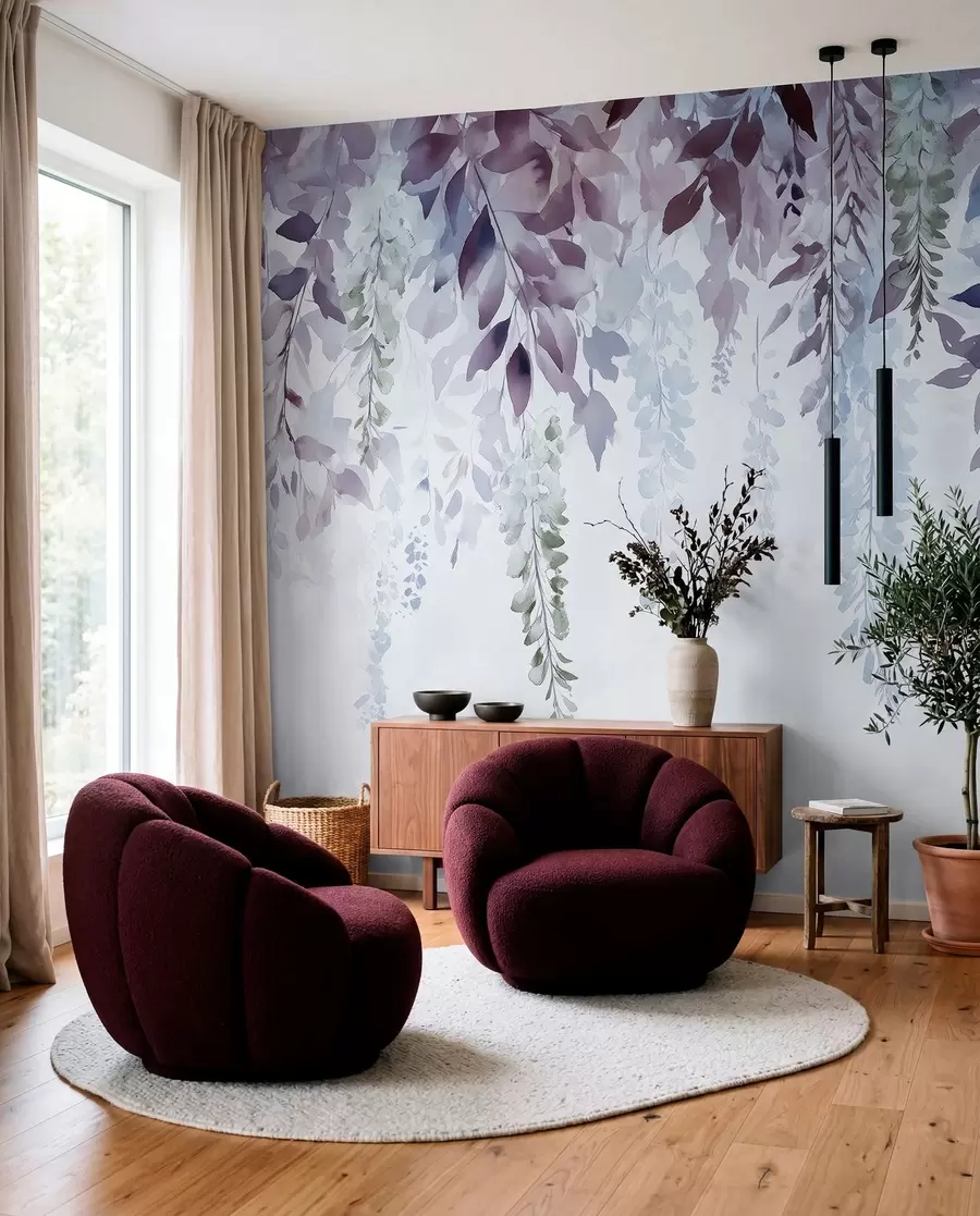 Fototapete Wisteria Blume Ornament, floral, Aquarell, blau und lila Farben w01545v1