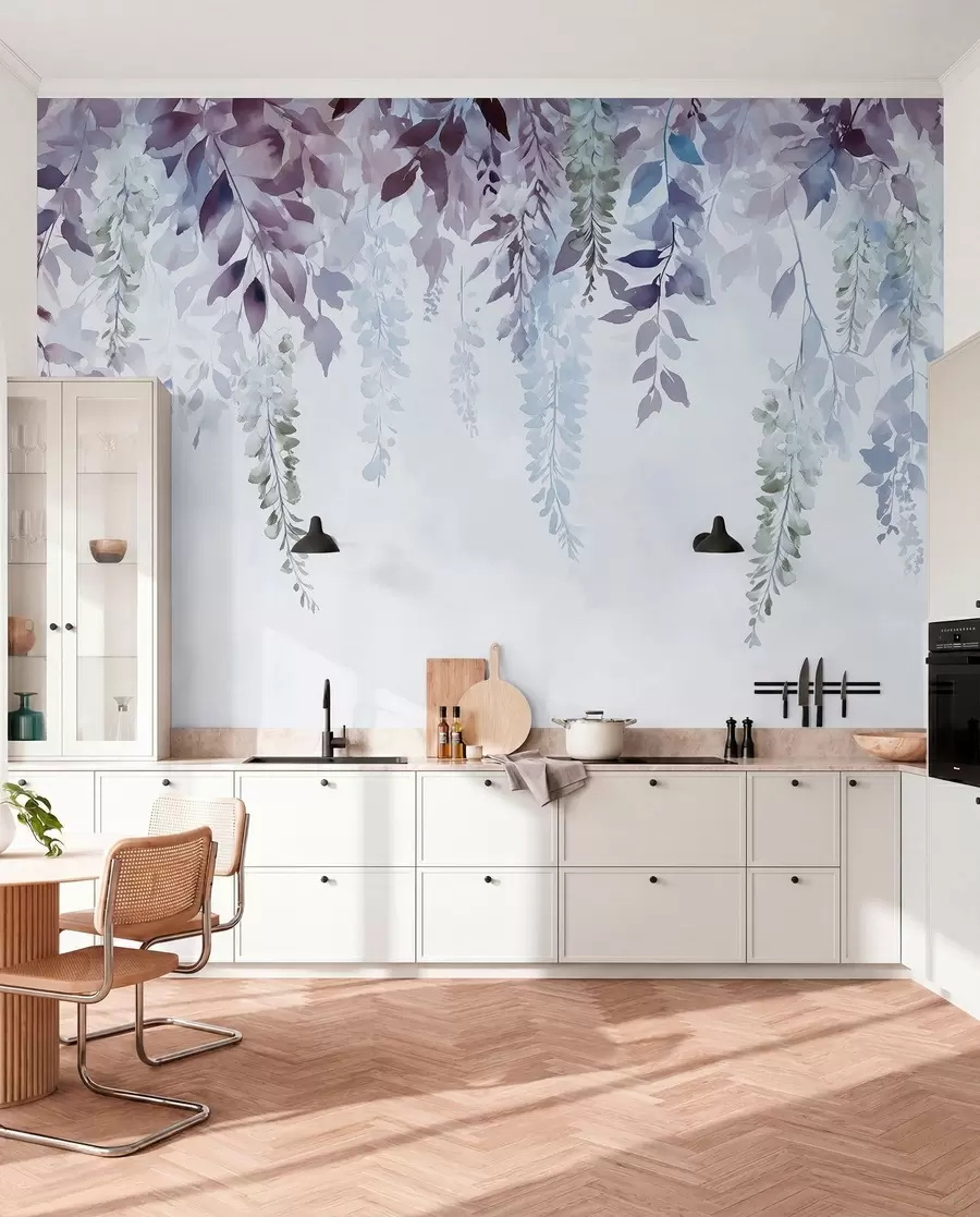 Fototapete Wisteria Blume Ornament, floral, Aquarell, blau und lila Farben w01545v1