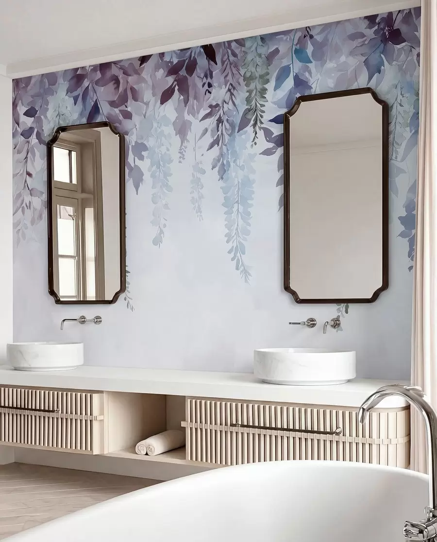 Fototapete Wisteria Blume Ornament, floral, Aquarell, blau und lila Farben w01545v1