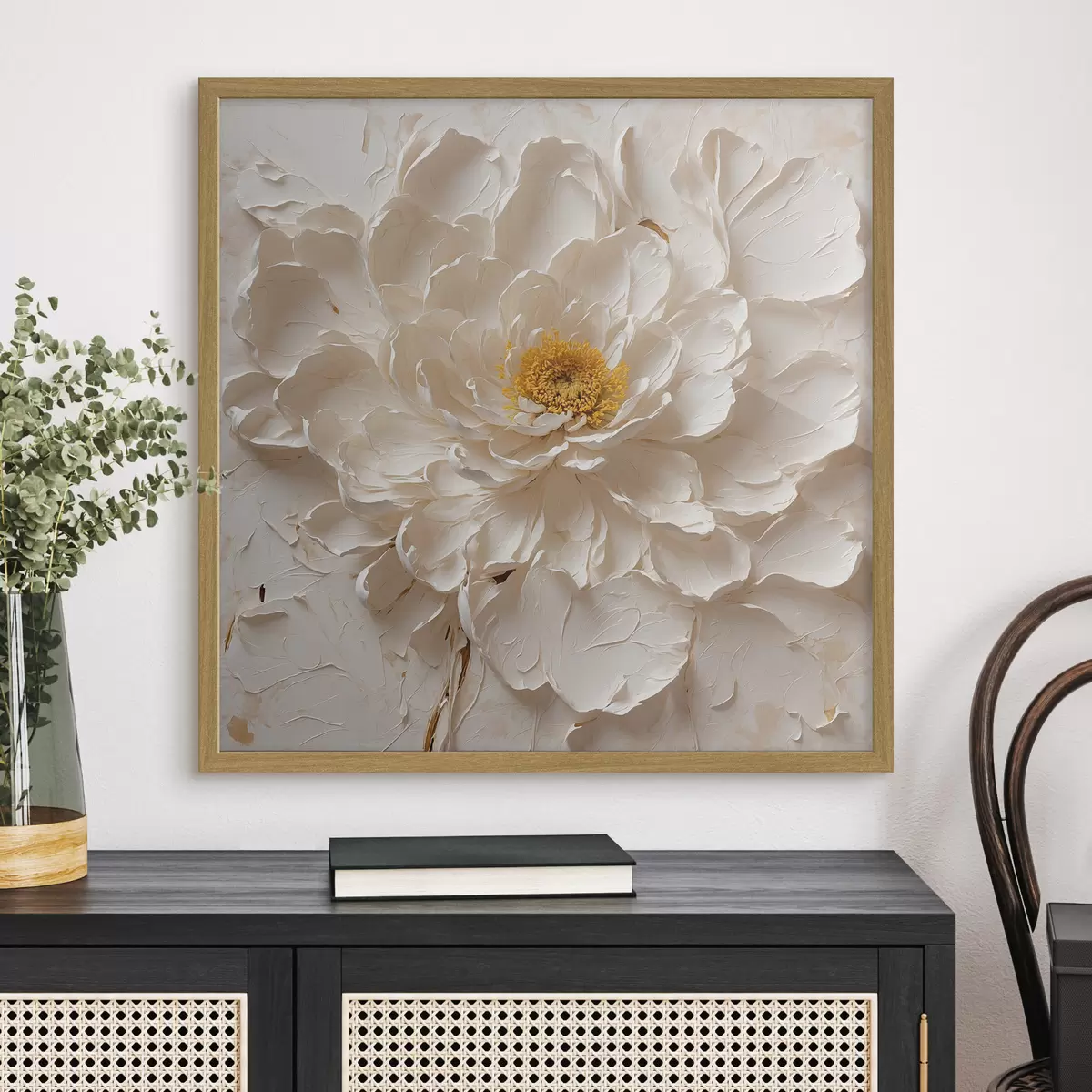 Poster Weiße Blume in Öl auf weißem Hintergrund f40618