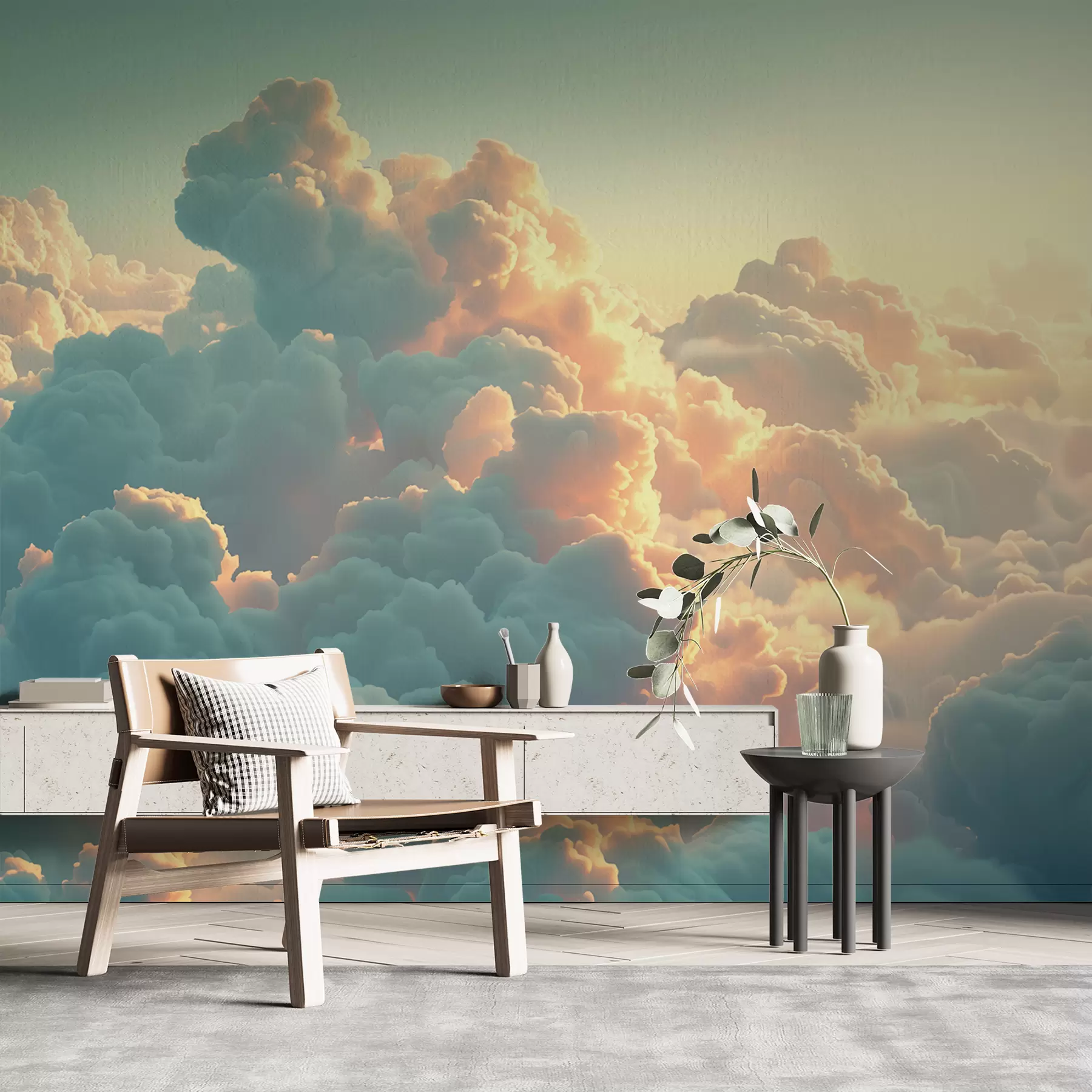 Fototapete Heller Himmel mit vielen Wolken in hellen Farben w01543
