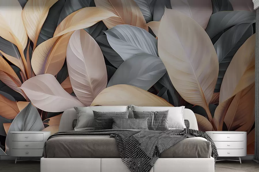 Fototapete Große tropische Blätter in Blau- und Beigetönen w01587v2