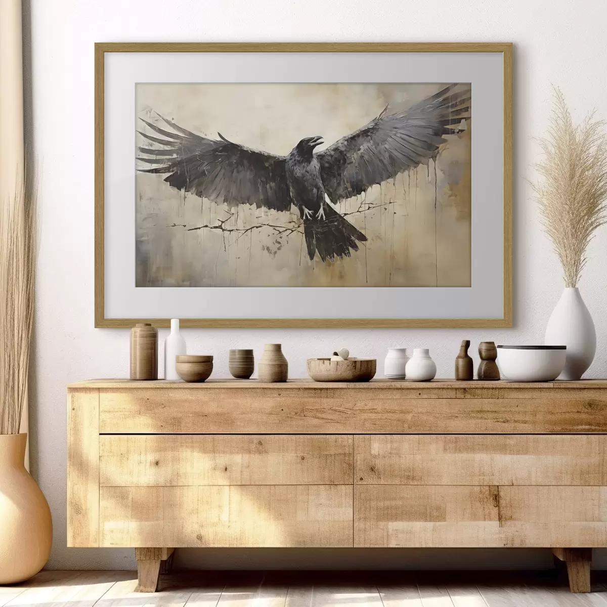 Poster Der schwarze Rabe breitet seine Flügel aus f40809