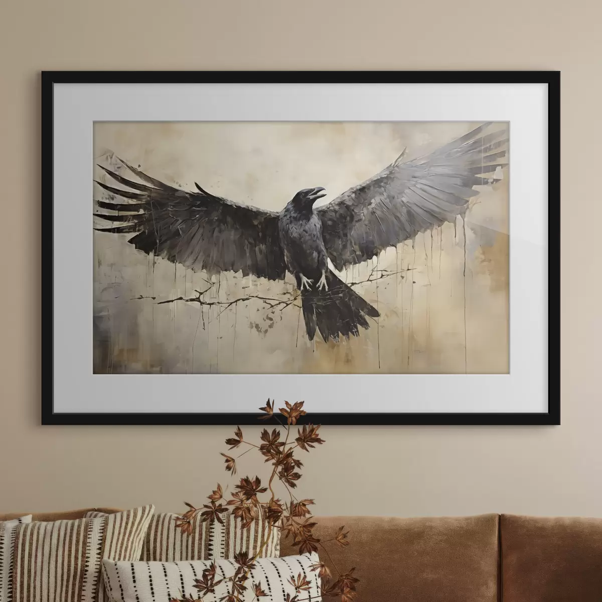 Poster Der schwarze Rabe breitet seine Flügel aus f40809