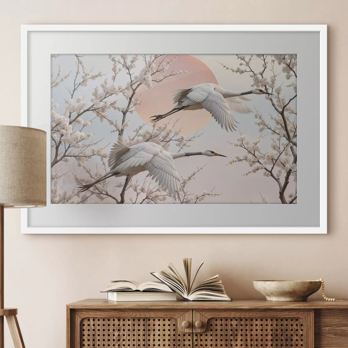 Poster Kraniche zwischen Kirschblüten f40601