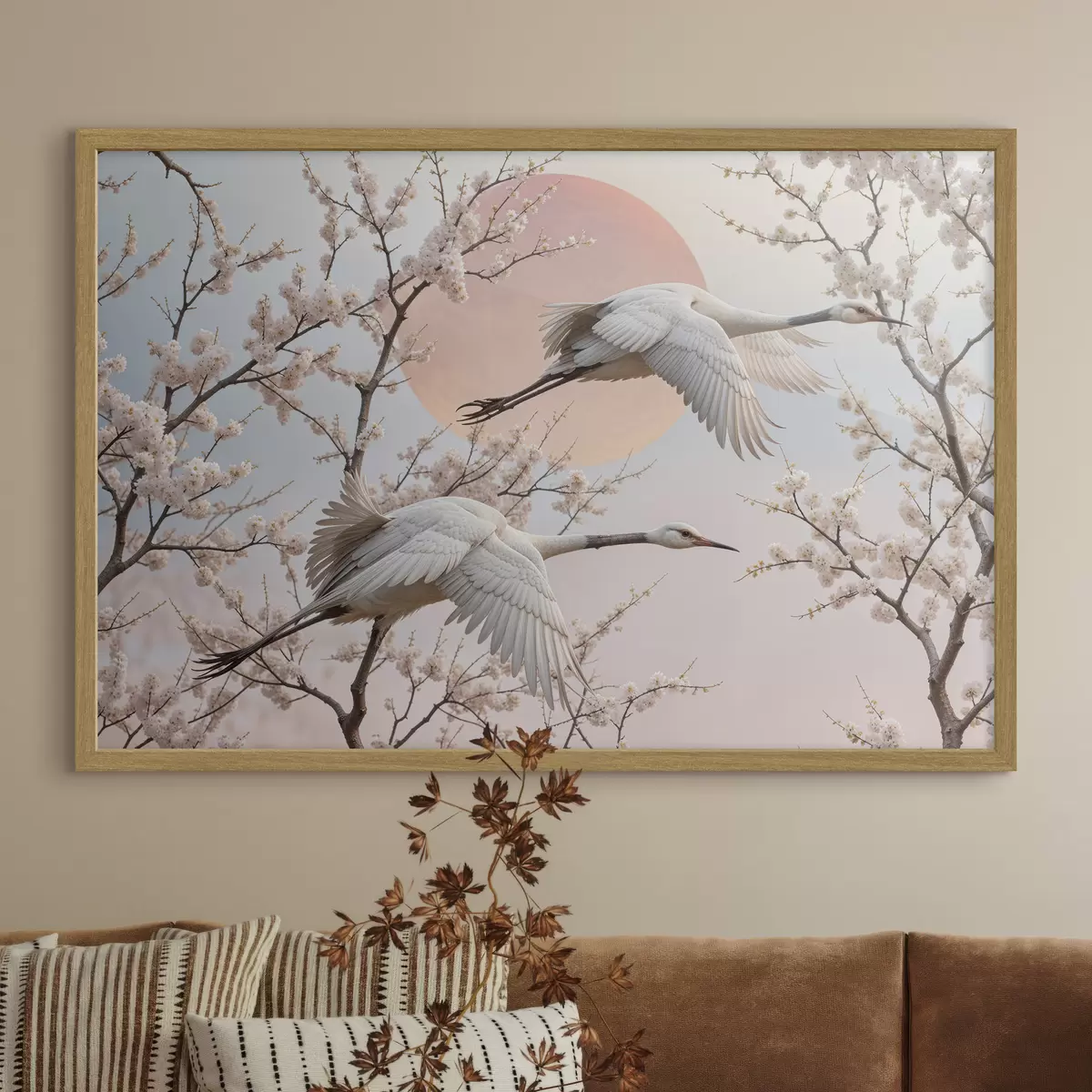 Poster Kraniche zwischen Kirschblüten f40601