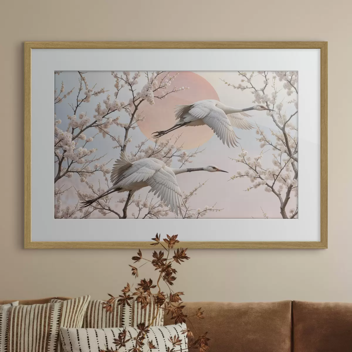 Poster Kraniche zwischen Kirschblüten f40601