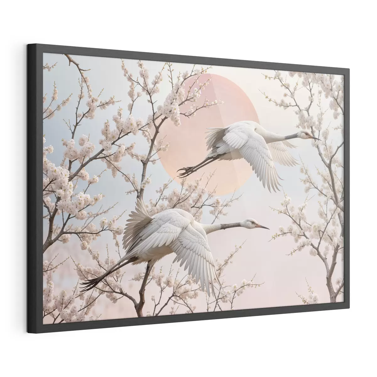 Poster Kraniche zwischen Kirschblüten f40601