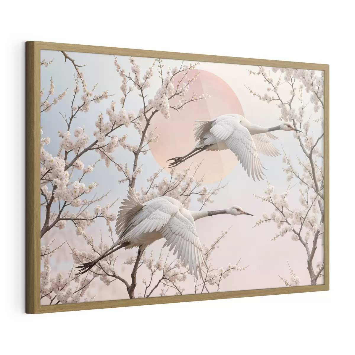 Poster Kraniche zwischen Kirschblüten f40601