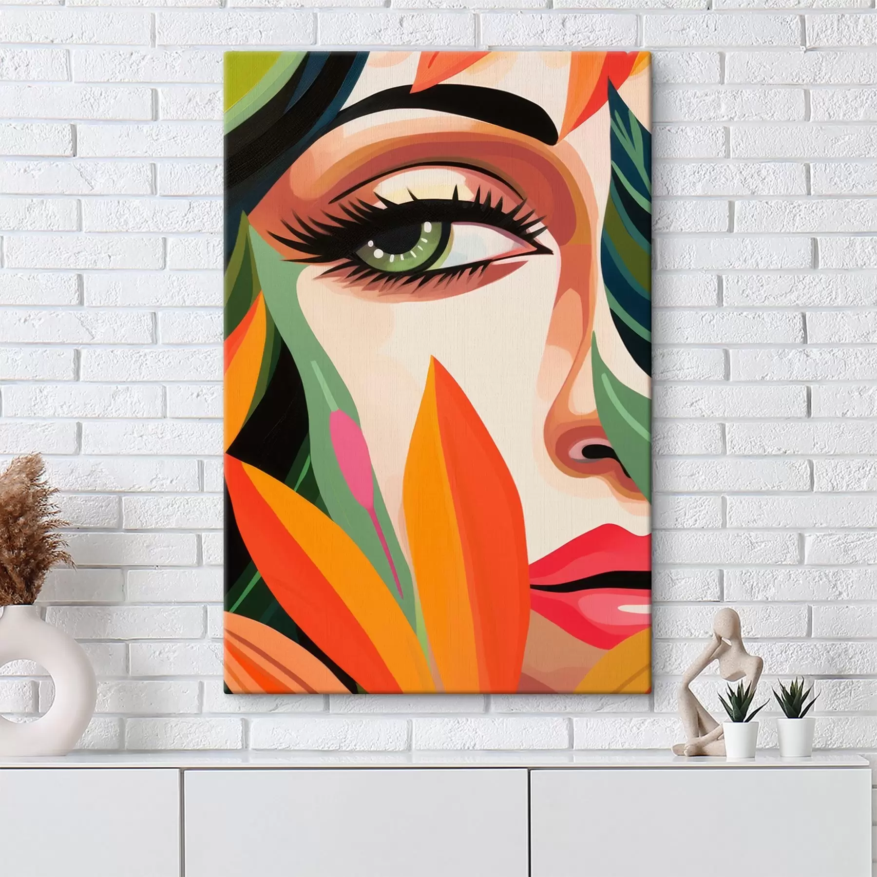 Fototapete Schöne Frau Gesicht, geometrische Abstraktion, floral s40814