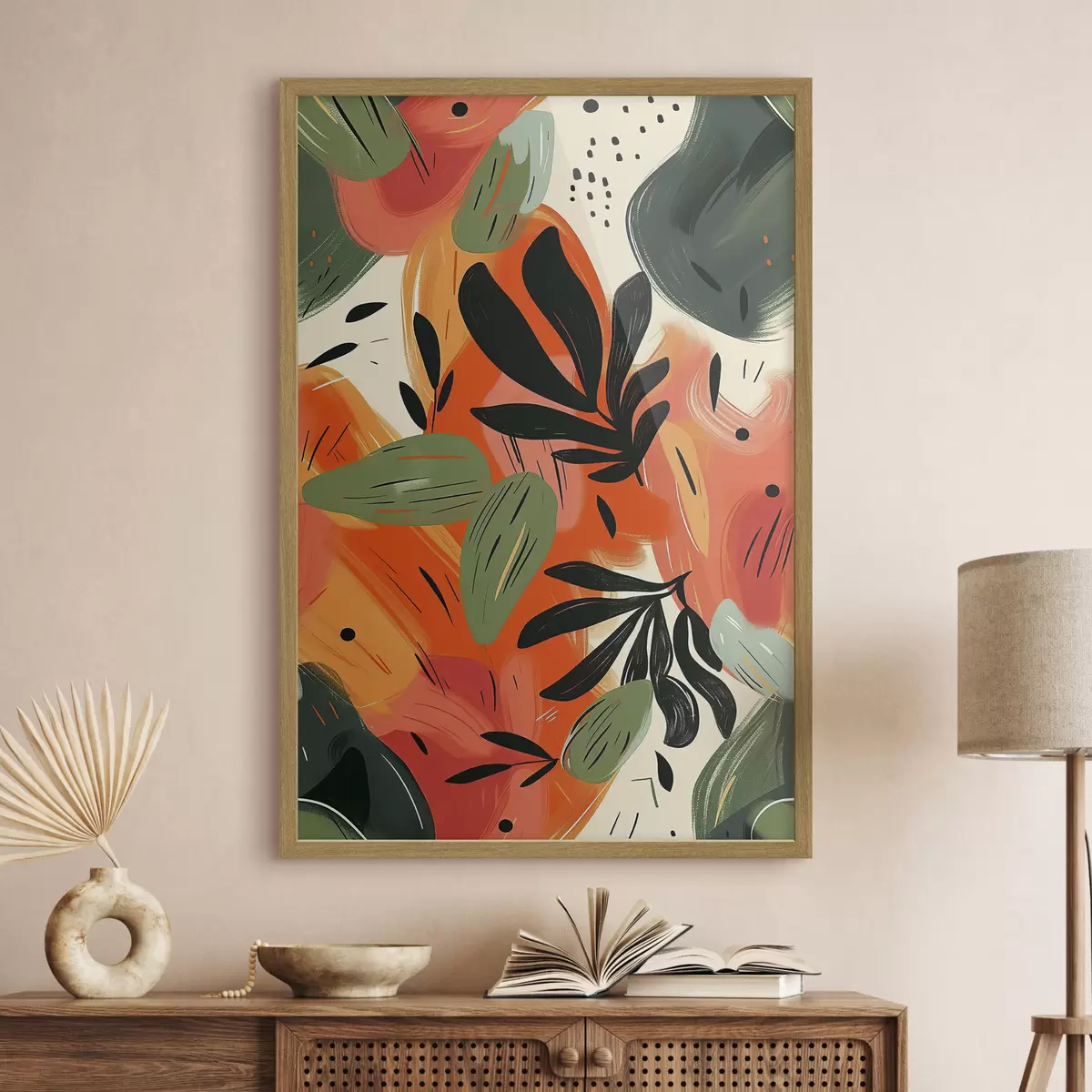 Poster Abstrakter Druck mit Blumen und Blättern f40812