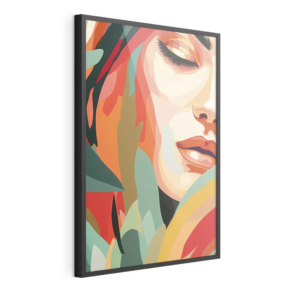 Poster Schöne Frau Gesicht, geometrische Abstraktion, floral, Acrylzeichnung f40815