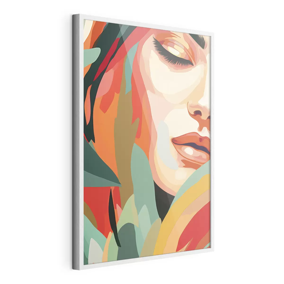 Poster Schöne Frau Gesicht, geometrische Abstraktion, floral, Acrylzeichnung f40815