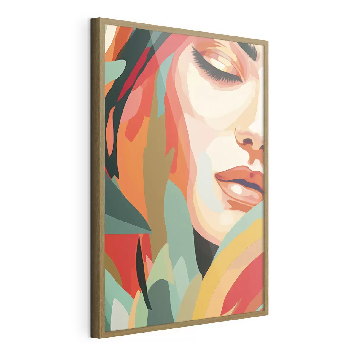 Poster Schöne Frau Gesicht, geometrische Abstraktion, floral, Acrylzeichnung f40815
