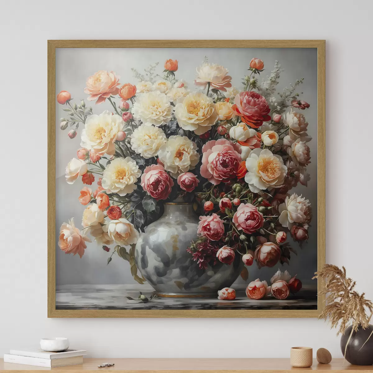 Poster Ein Strauß bunter Blumen in einer Vase f40733