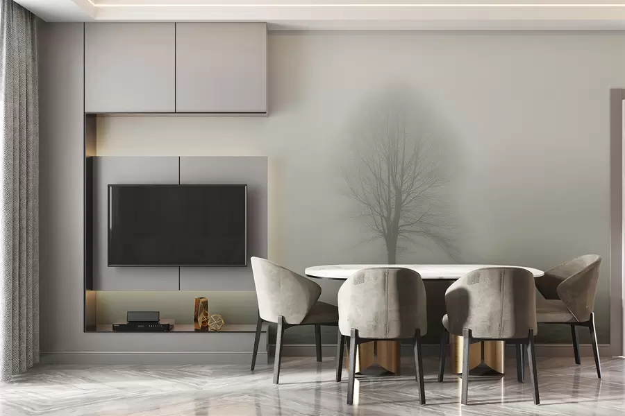 Fototapete Baum im Nebel in dunkelgrünen Farben w01660