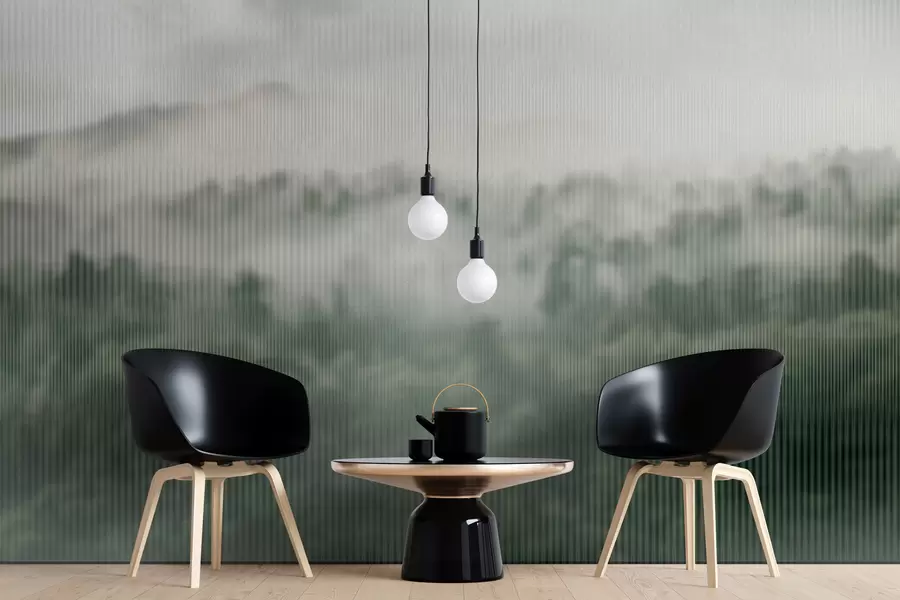 Fototapete grüner Nebelwald hinter dem Glas w01678