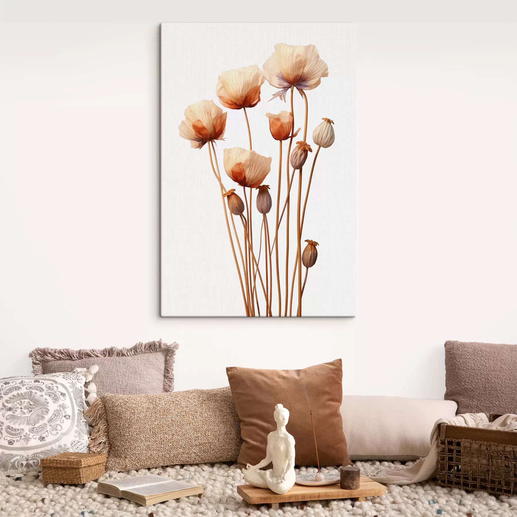 Fototapete Mohnblumen auf getrockneten Stängeln Minimalismus s40883