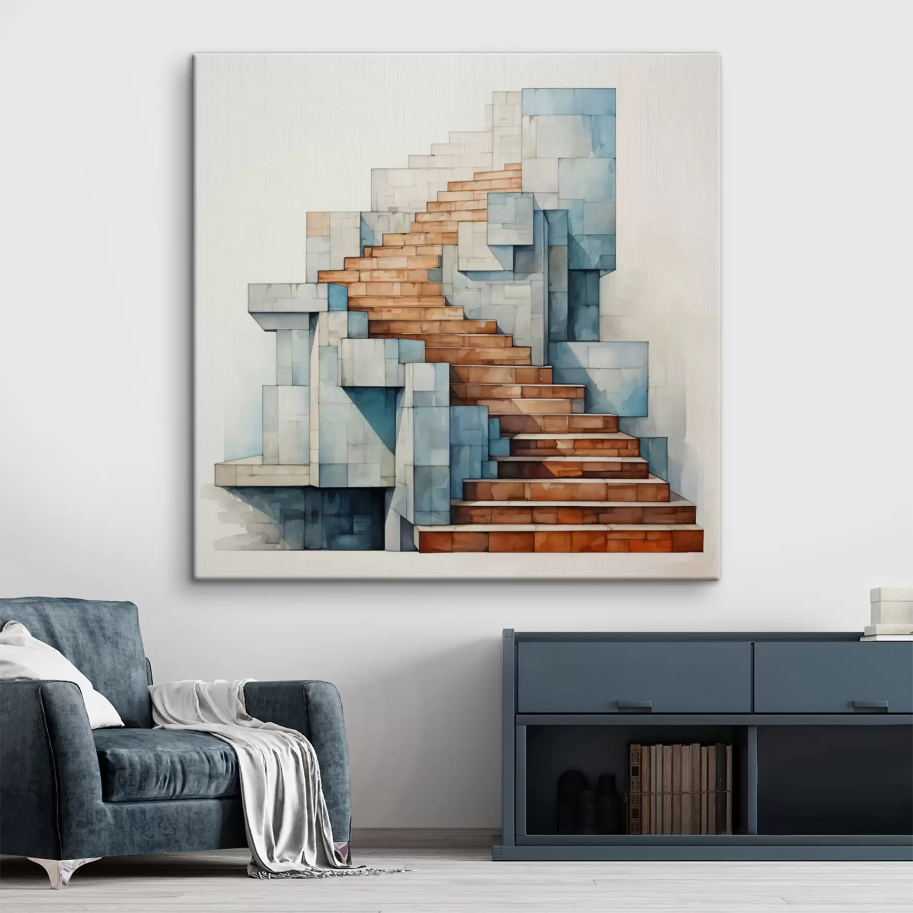 Fototapete Steintreppe abstrakte architektonische Landschaft Aquarell s40891