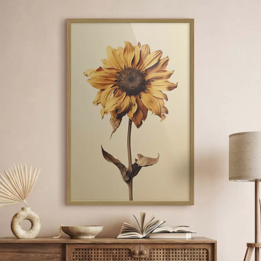 Fototapete Getrocknete Blume mit gelben Blütenblättern Minimalismus f40882