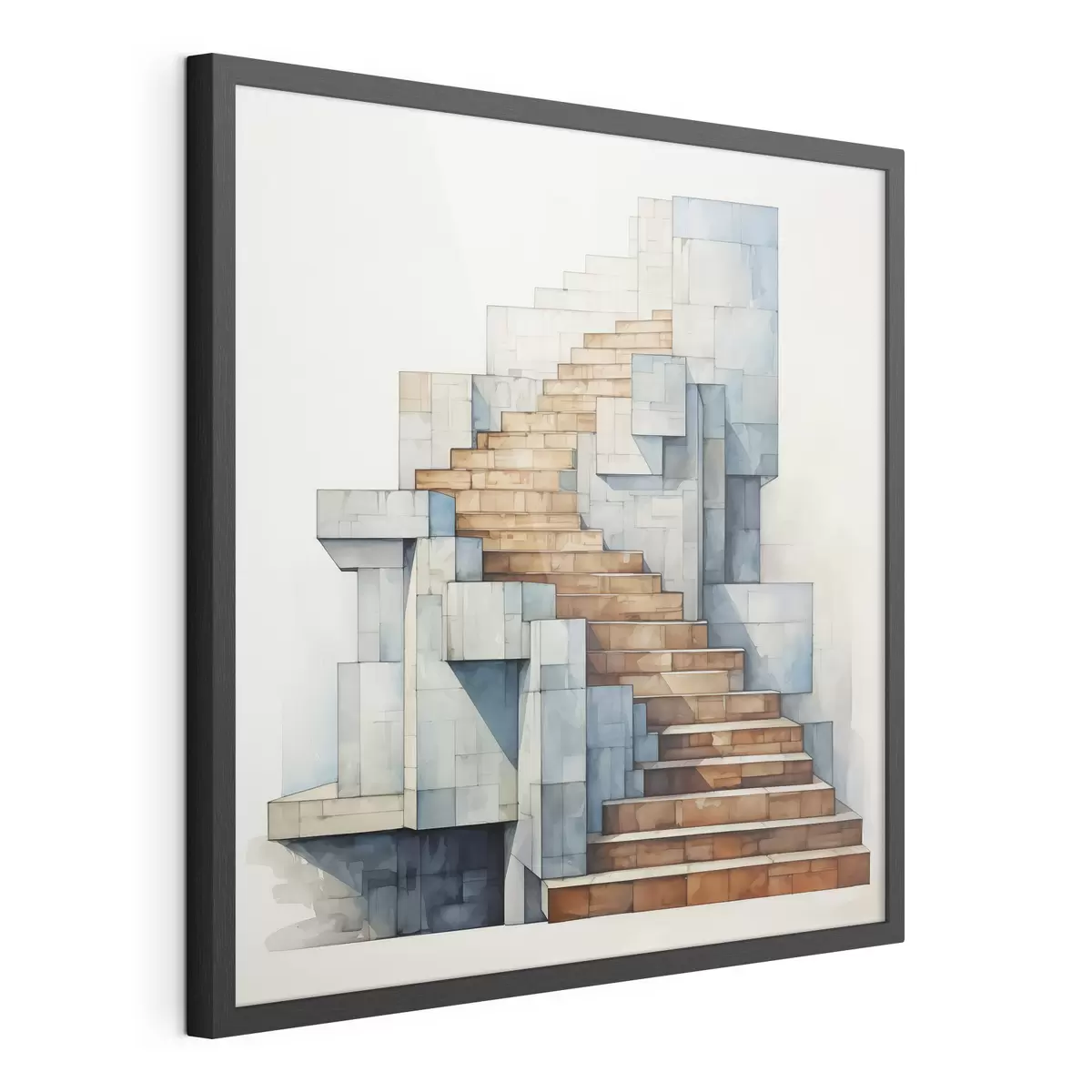 Poster Steintreppe abstrakte architektonische Landschaft Aquarell f40891