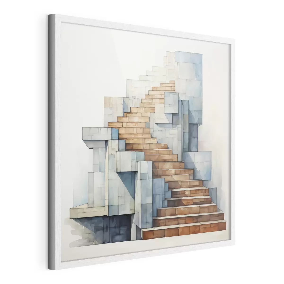 Poster Steintreppe abstrakte architektonische Landschaft Aquarell f40891