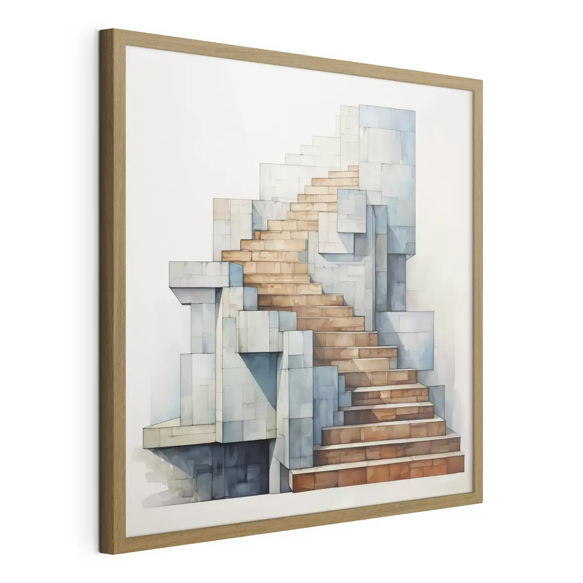 Poster Steintreppe abstrakte architektonische Landschaft Aquarell f40891