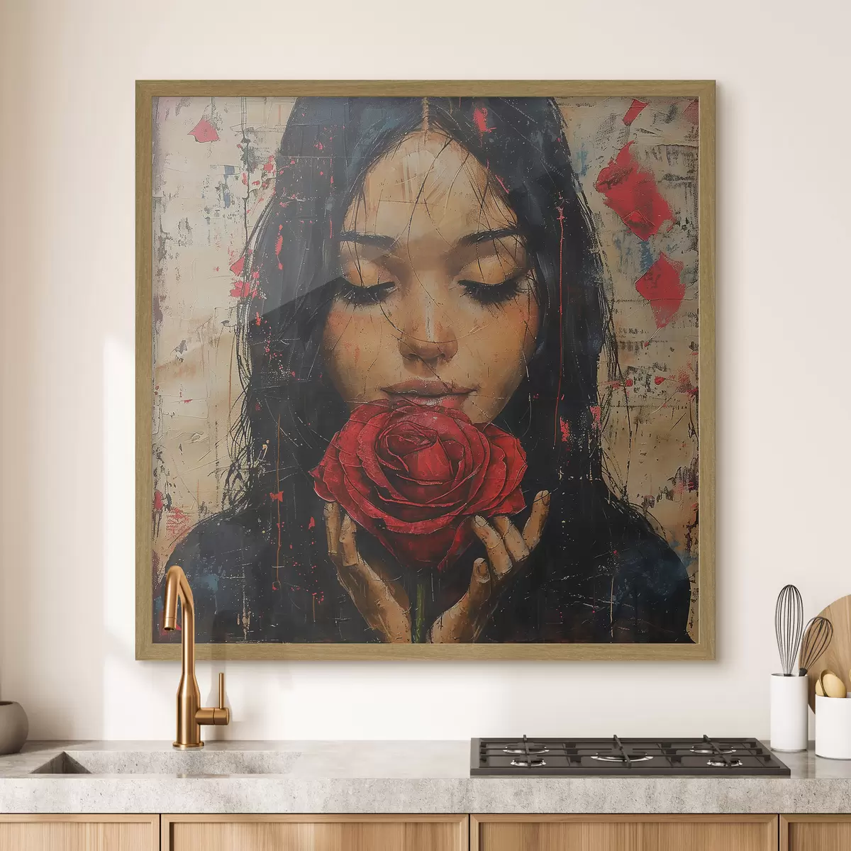 Poster Mädchen mit einer roten Rose f40898