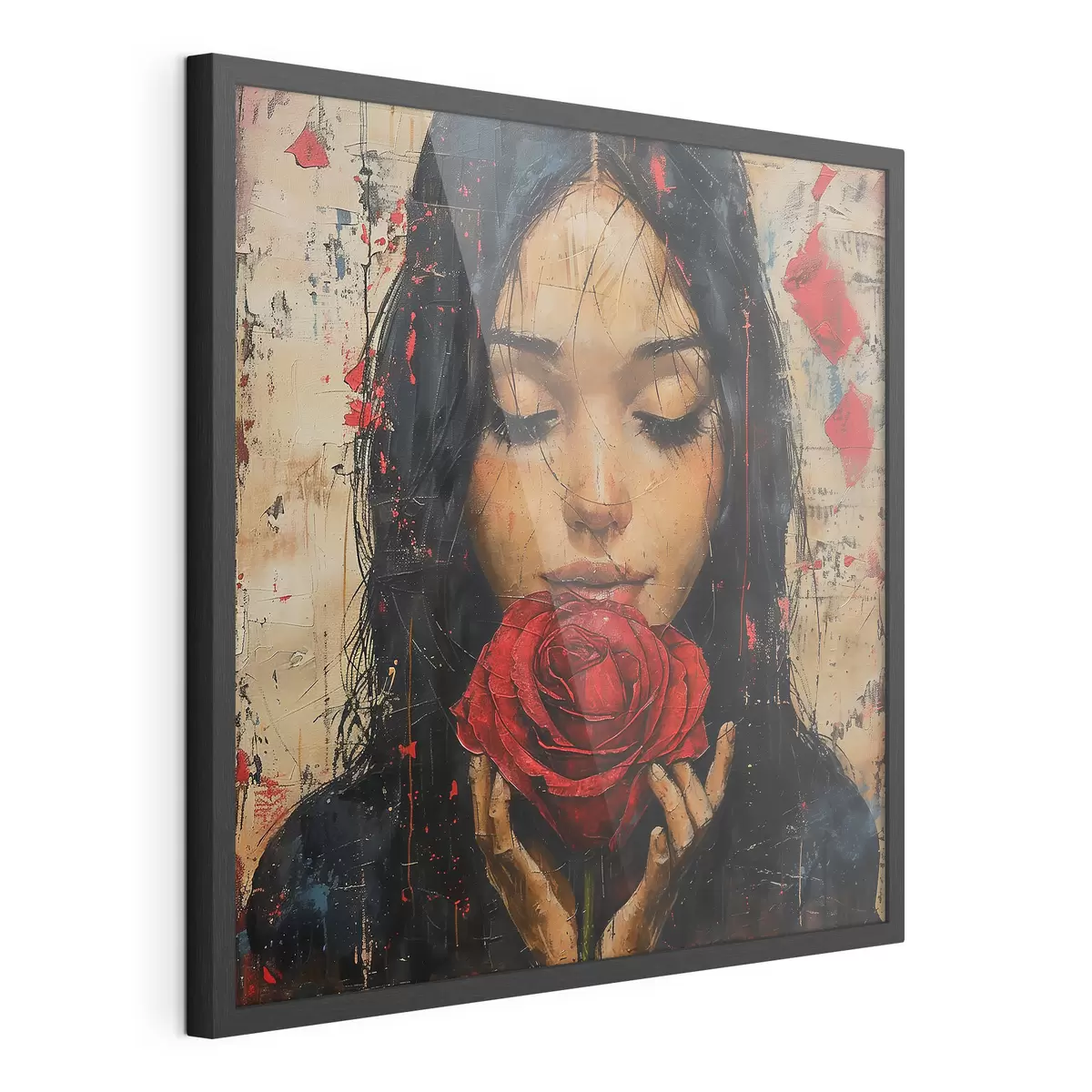 Poster Mädchen mit einer roten Rose f40898
